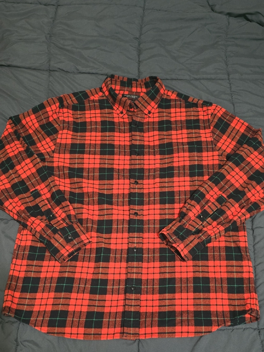Banana Republic Mens Burnt Orange Black Plaid Organic Cotton Flannel XL